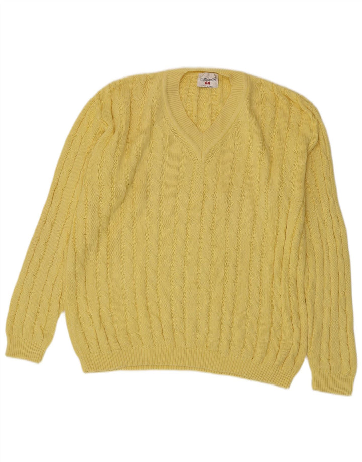 MARRONETTO Herren-Pullover mit V-Ausschnitt aus mittelgelber Baumwolle