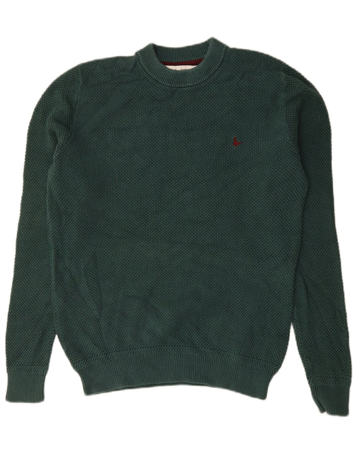 Jack Wills Herren-Pullover mit Rundhalsausschnitt, mittelgrüne Baumwolle