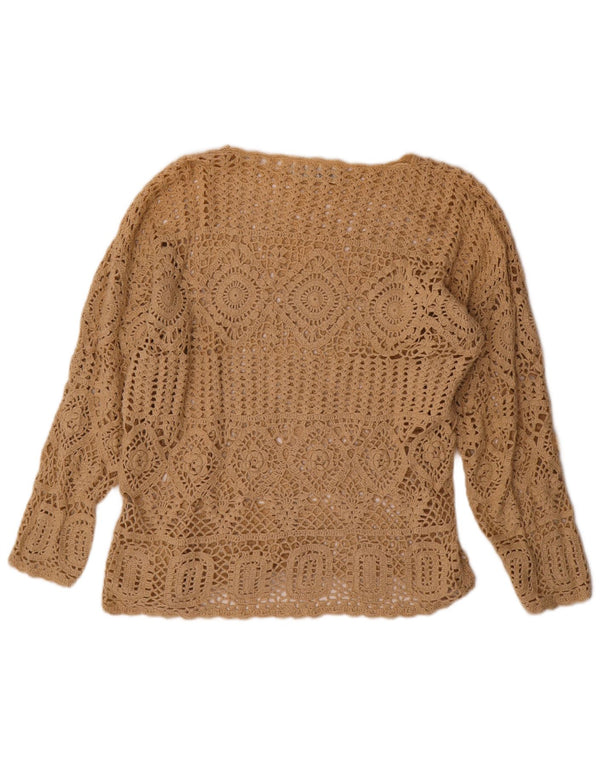 VINTAGE Übergroßer Damen-Pullover mit U-Boot-Ausschnitt, Gr. 10, Größe S, Beige