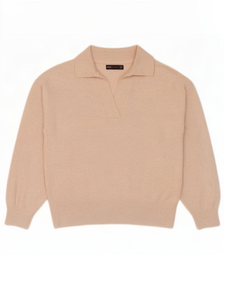 Marks & Spencer Damen-Pullover mit Polokragen, Gr. 10, Größe S, beige, Polyester