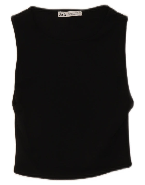 Zara Damen Ärmelloses Crop Top UK 8 Small Schwarz Polyamid