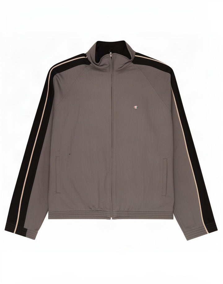 Champion Herren-Trainingsanzugoberteil, XL, graues Colourblock-Polyester
