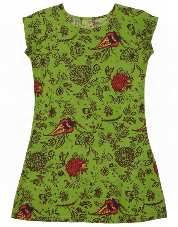 Vintage Damen Tunikakleid UK 10 Small Green Floral Cotton