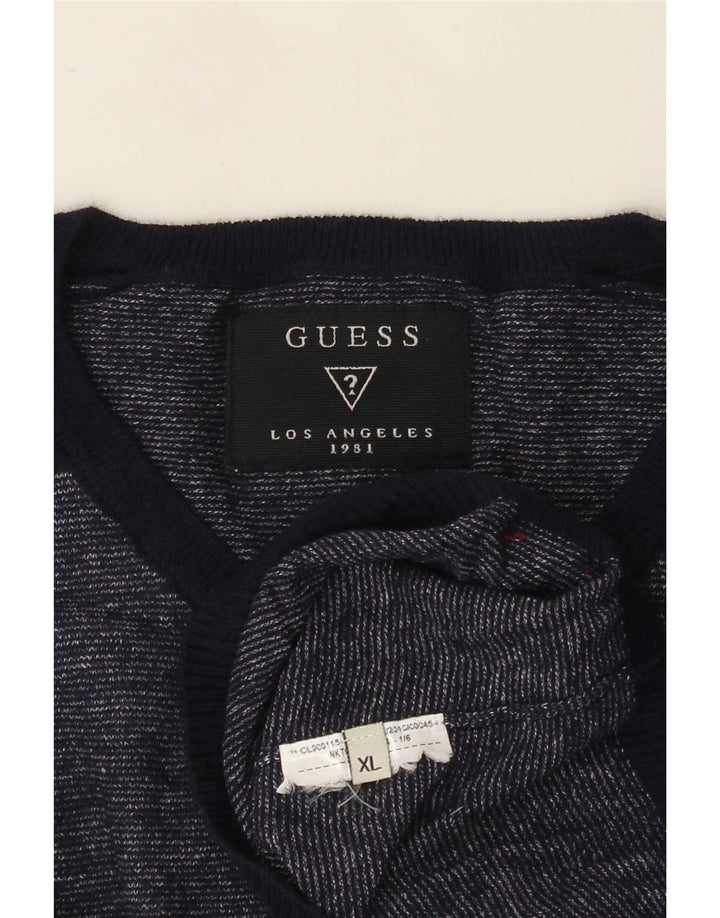 Guess Herren-Pullover mit V-Ausschnitt, XL, Marineblau meliert