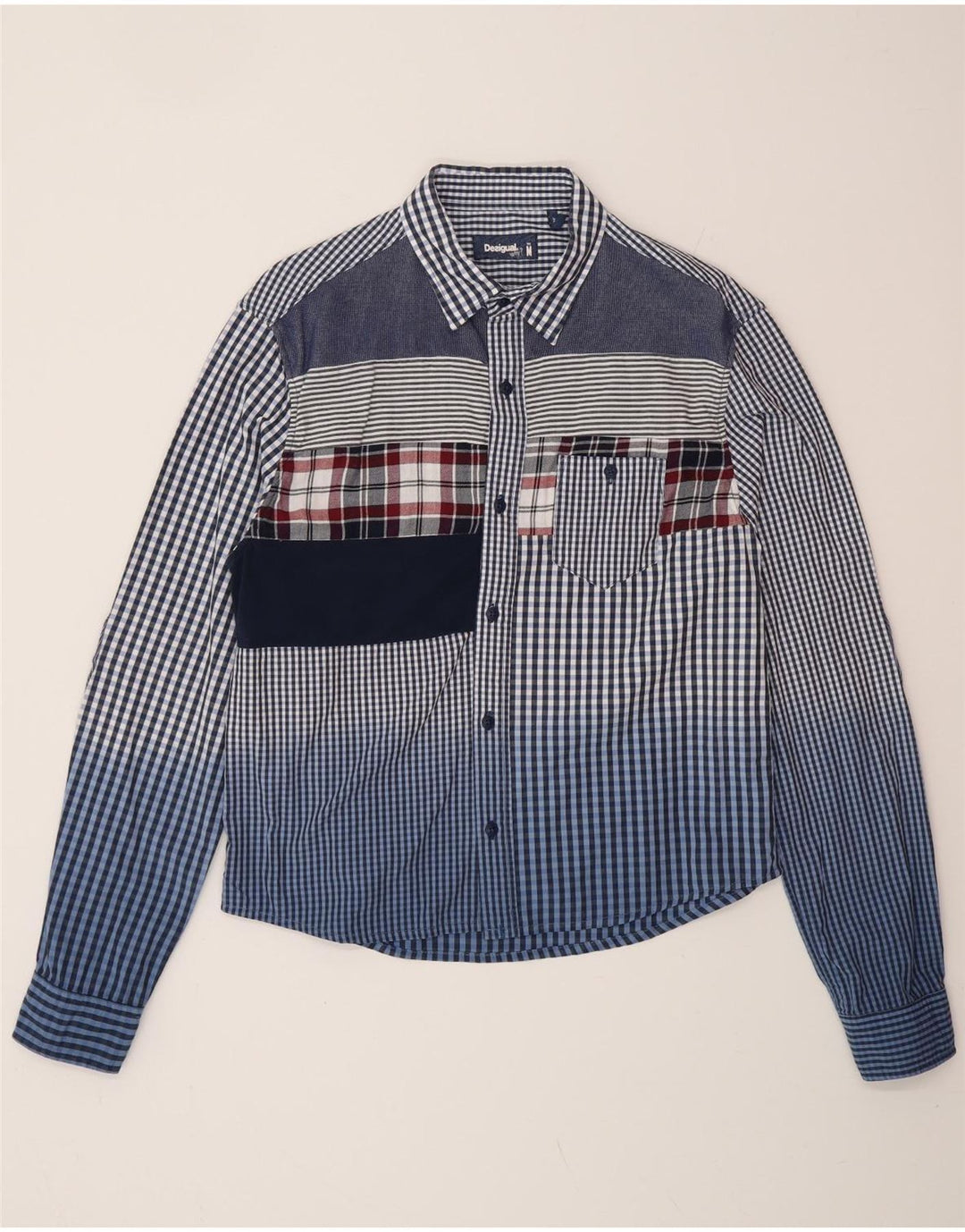 DESIGUAL Damen Hemd UK 14 Mittelblaues Gingham