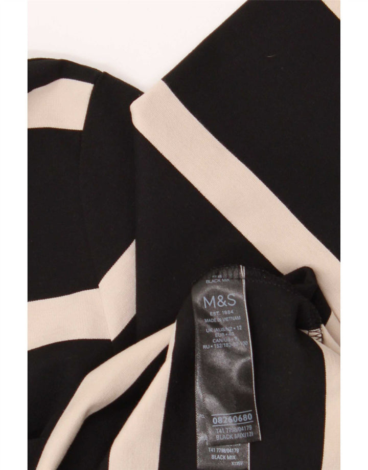 Marks & Spencer Damen-Top, 3/4-Ärmel, UK-Größe 12, Mittelschwarz, gestreift, Viskose