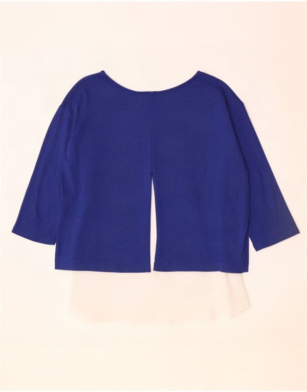 Marks & Spencer Damen-Top, 3/4-Ärmel, UK-Größe 44, Größe L, Blau, Colourblock-Viskose