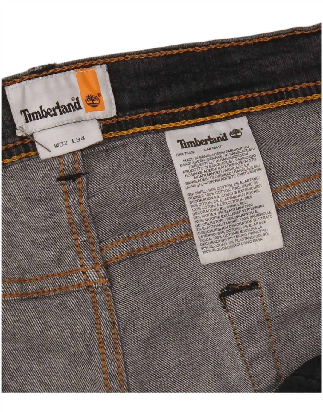Timberland Herren Slim Jeans W32 L34 Graue Baumwolle