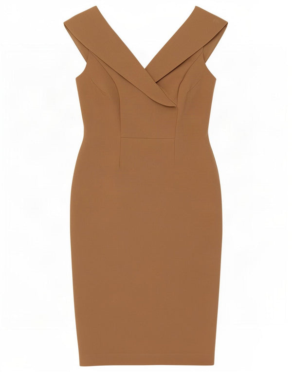 Marks & Spencer Damen Schulterfreies Etuikleid UK 12 Mittelbeige