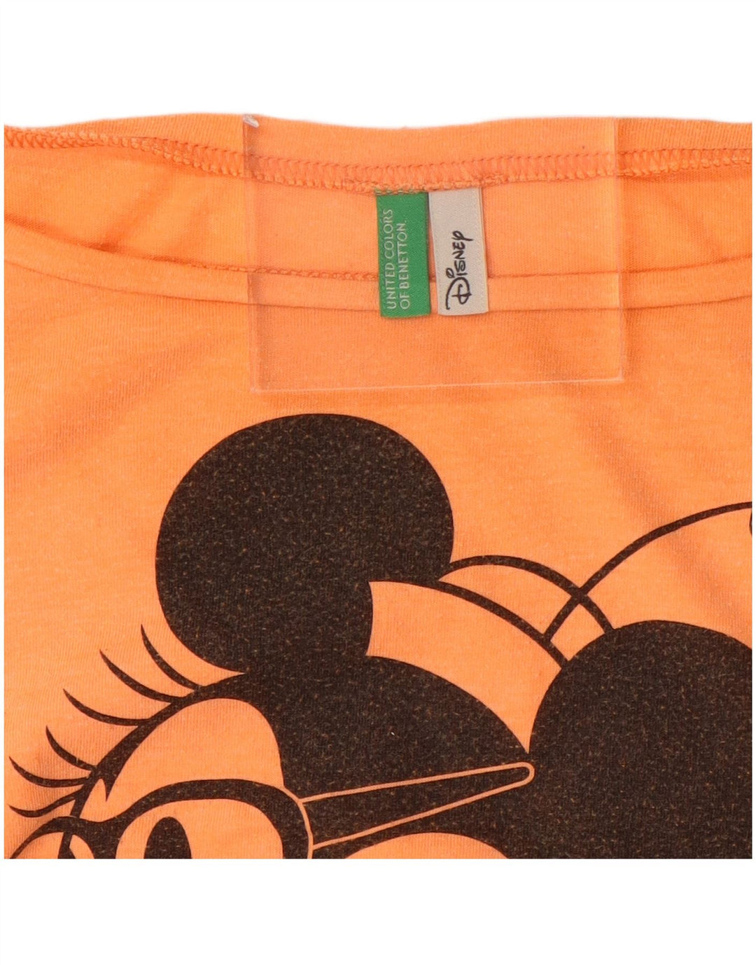 BENETTON Damen Mickey Mouse Crop Graphic T-Shirt Top UK 14 Mittelorange