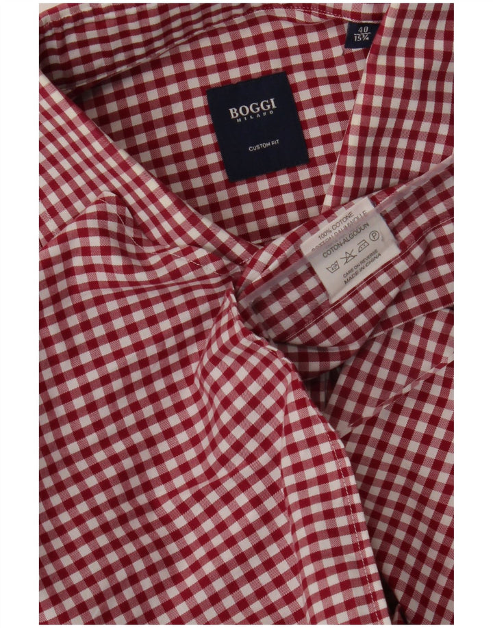 Boggi Herren-Hemd, kariert, individuelle Passform, Größe 40, 15 1/2, mittelgroß, Burgunderrot, Gingham