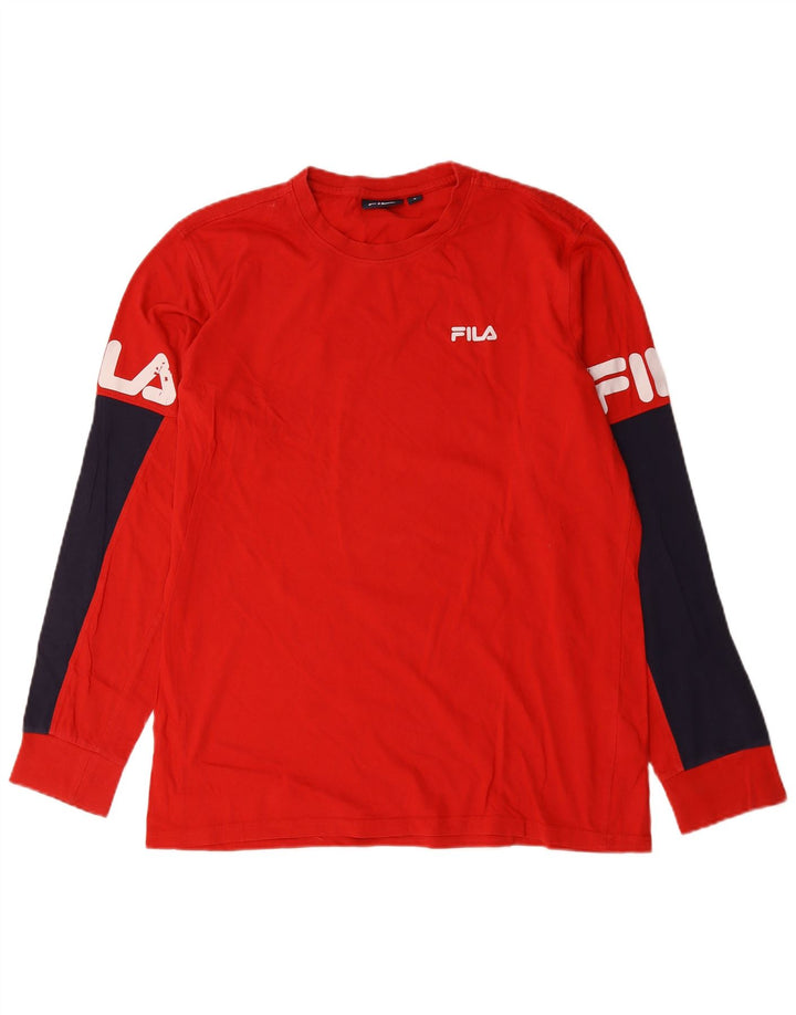 Fila Herren Grafik-Oberteil, langärmelig, groß, rot, Colourblock-Baumwolle