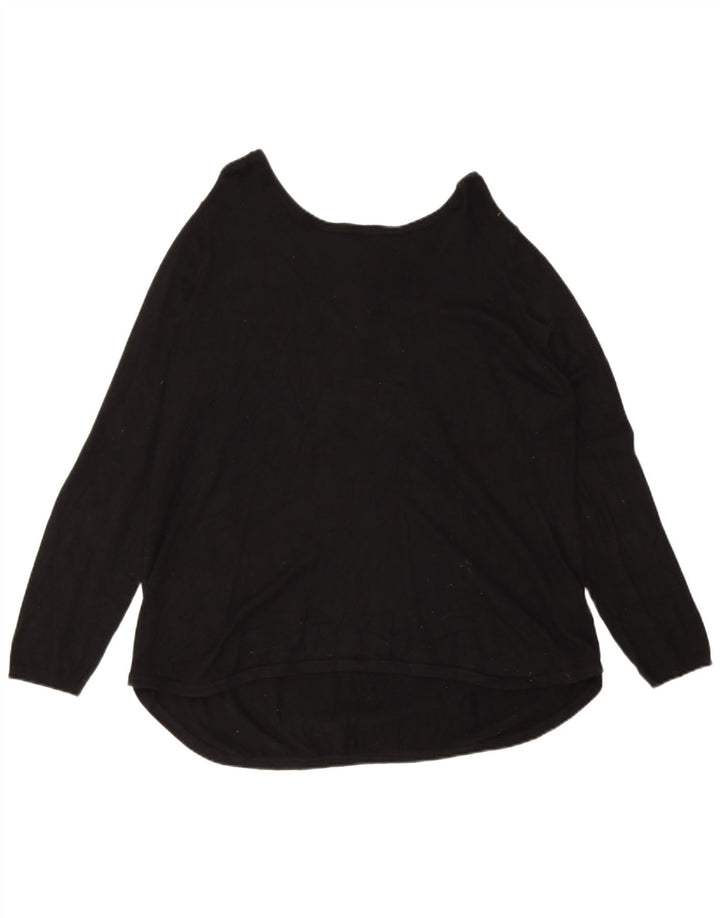 Marks & Spencer Damen-Pullover mit Reißverschluss am Hals, UK 16, Größe L, schwarze Viskose