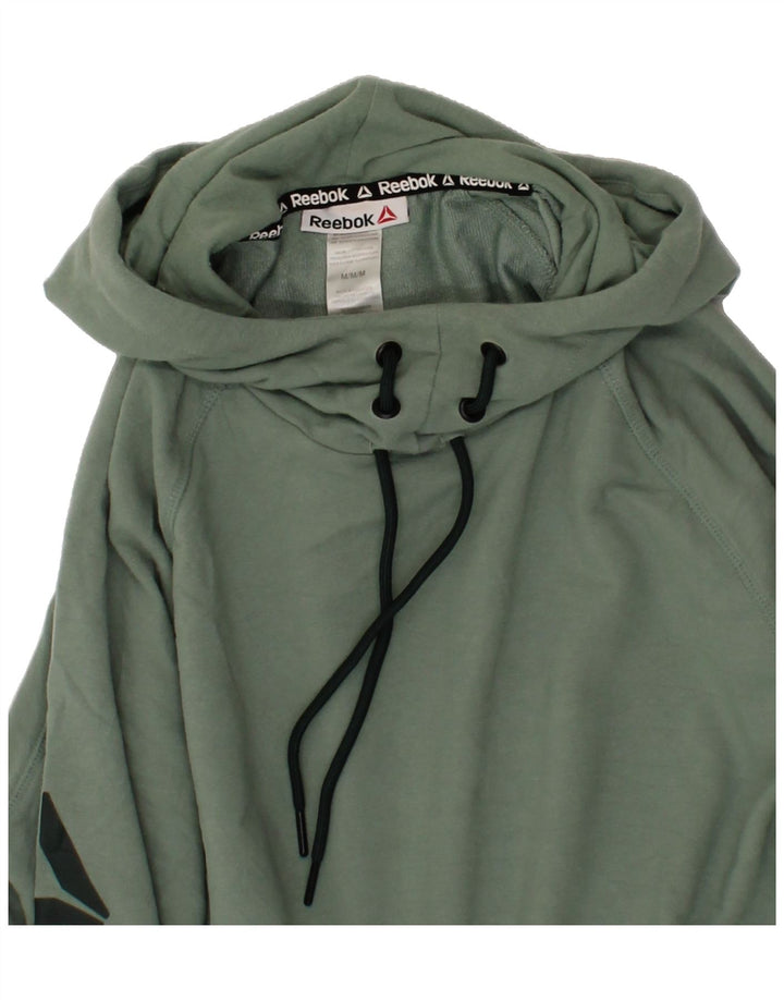 REEBOK Mens Graphic Hoodie Jumper Medium Green Cotton Vintage Reebok and Second-Hand Reebok from Messina Hembry 