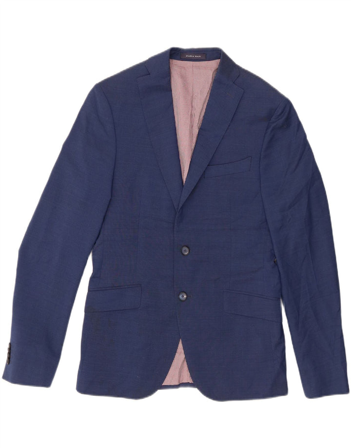 Zara Herren-Blazerjacke mit 2 Knöpfen, EU 46, kleine blaue Wolle