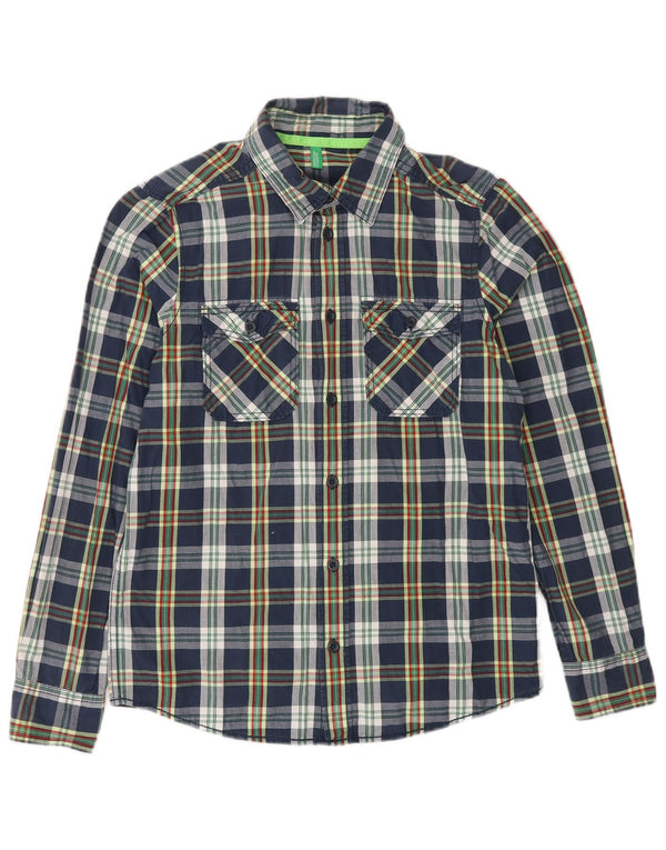 BENETTON Jungen-Hemd, 9–10 Jahre, marineblau kariert