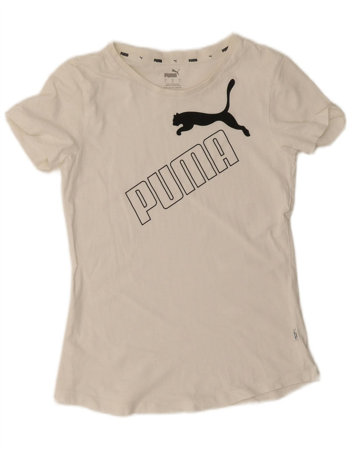 Puma Damen Grafik T-Shirt Top UK 10 Small Weiß