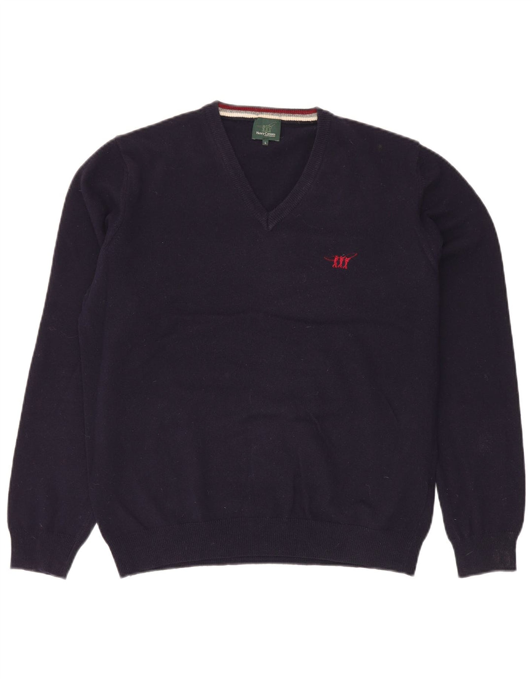Henry Cottons Herren-Pullover mit V-Ausschnitt, groß, marineblau, Schurwolle