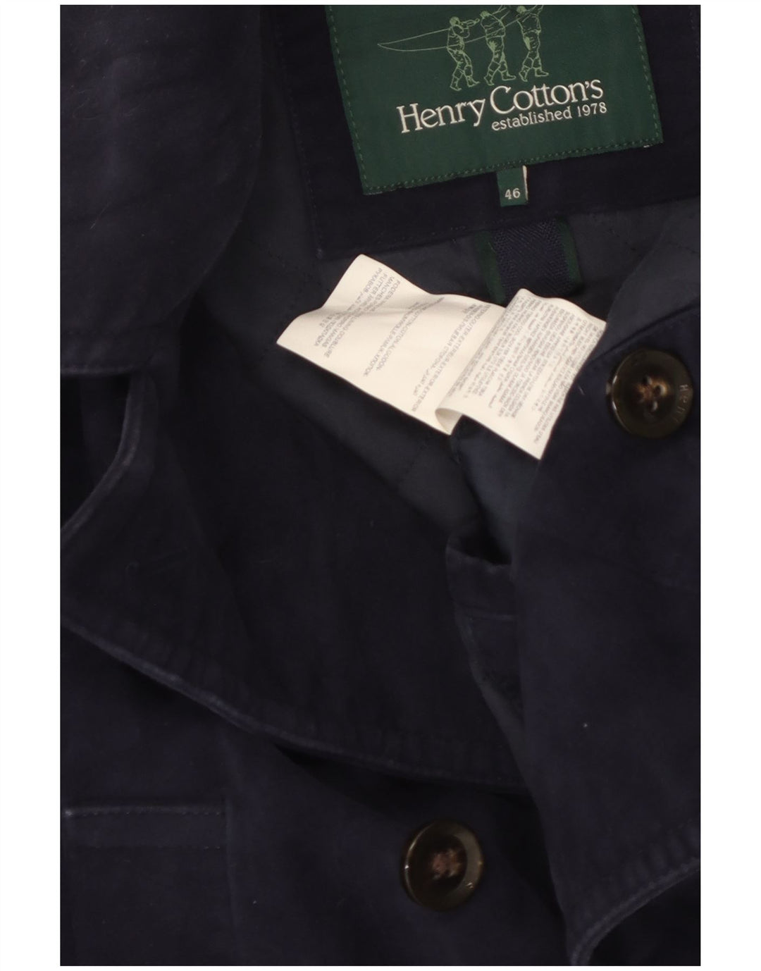 Henry Cottons Herren Pea Coat IT 46 Small Marineblaue Baumwolle