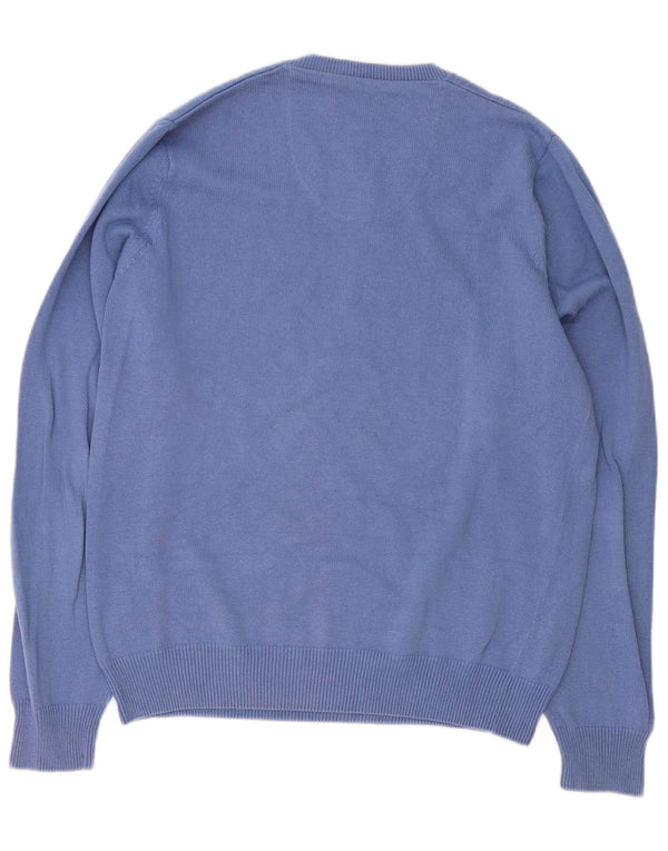 Marks & Spencer Herren Blue Harbor V-Ausschnitt-Pullover aus mittelblauer Baumwolle