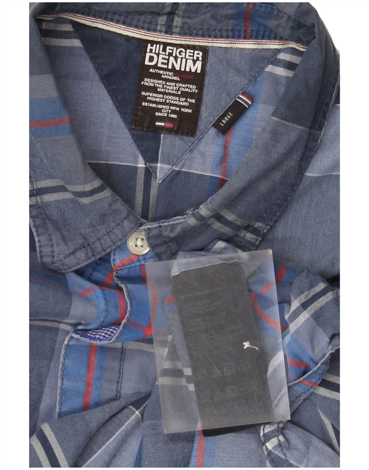 Tommy Hilfiger Herrenhemd, groß, blau kariert, Baumwolle