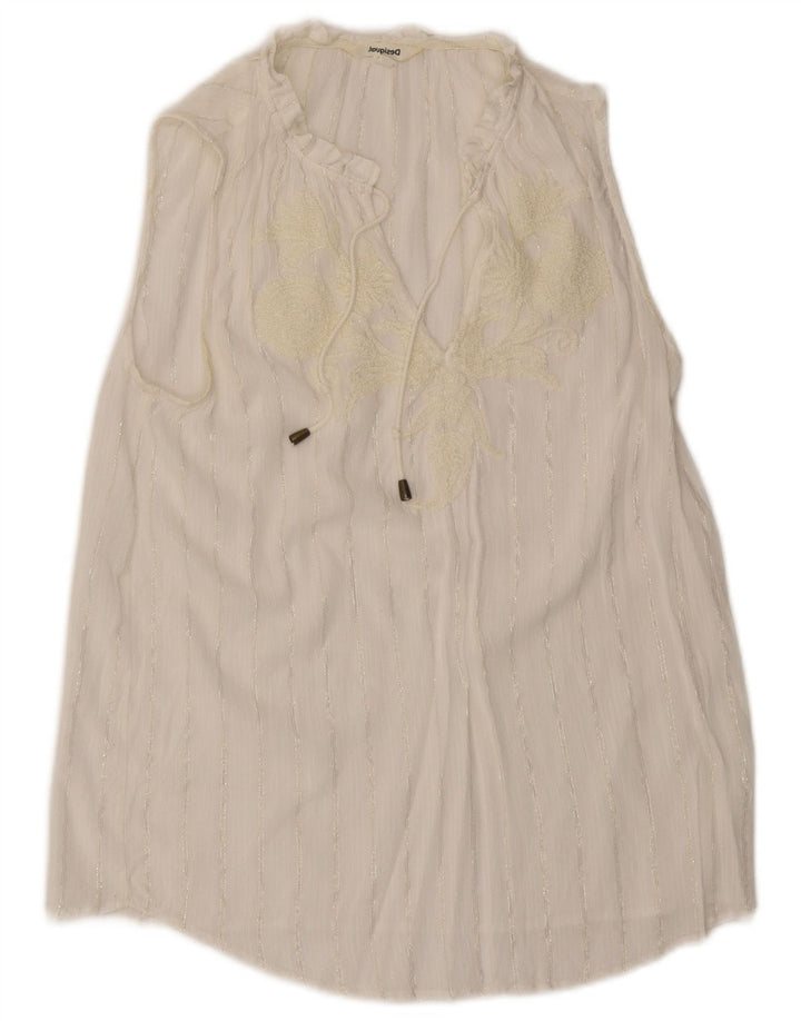 Desigual Grafisches ärmelloses Blusenoberteil für Damen, UK 12, mittelweiß gestreift