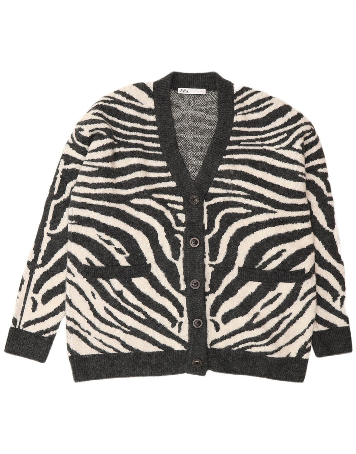 Zara Damen-Strickjacke in Übergröße, Gr. 14, mittelgrau, mit Tiermuster