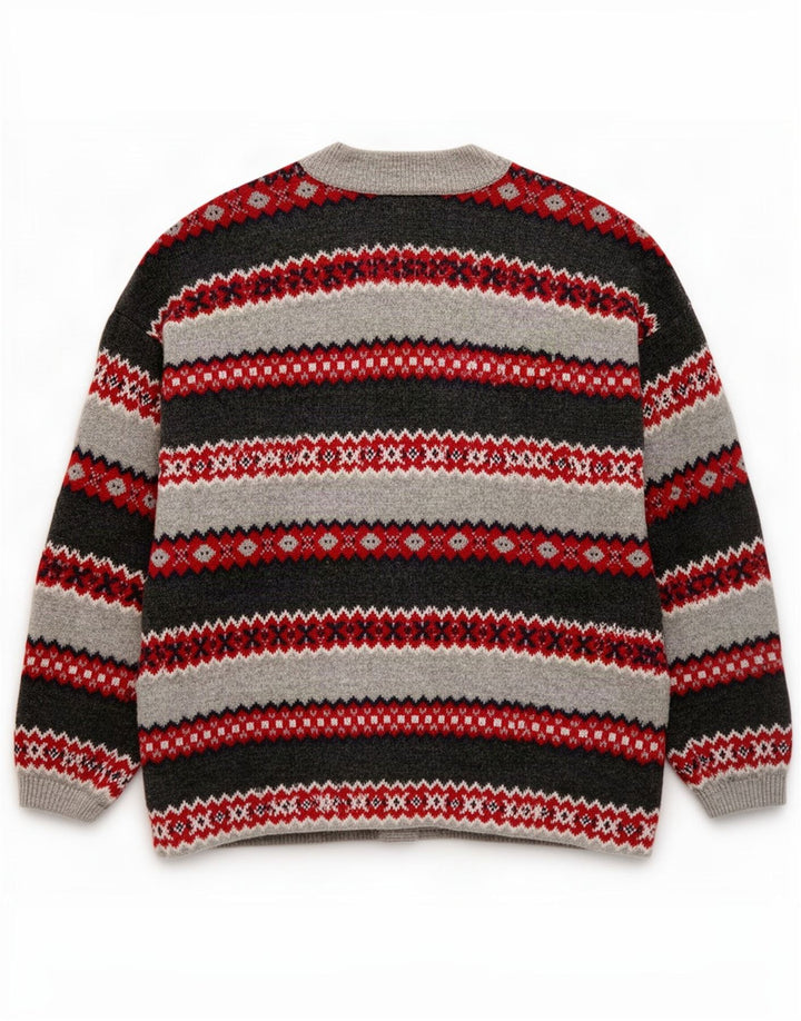 Stefanel Herren-Strickjacke, groß, graue Fair-Isle-Wolle