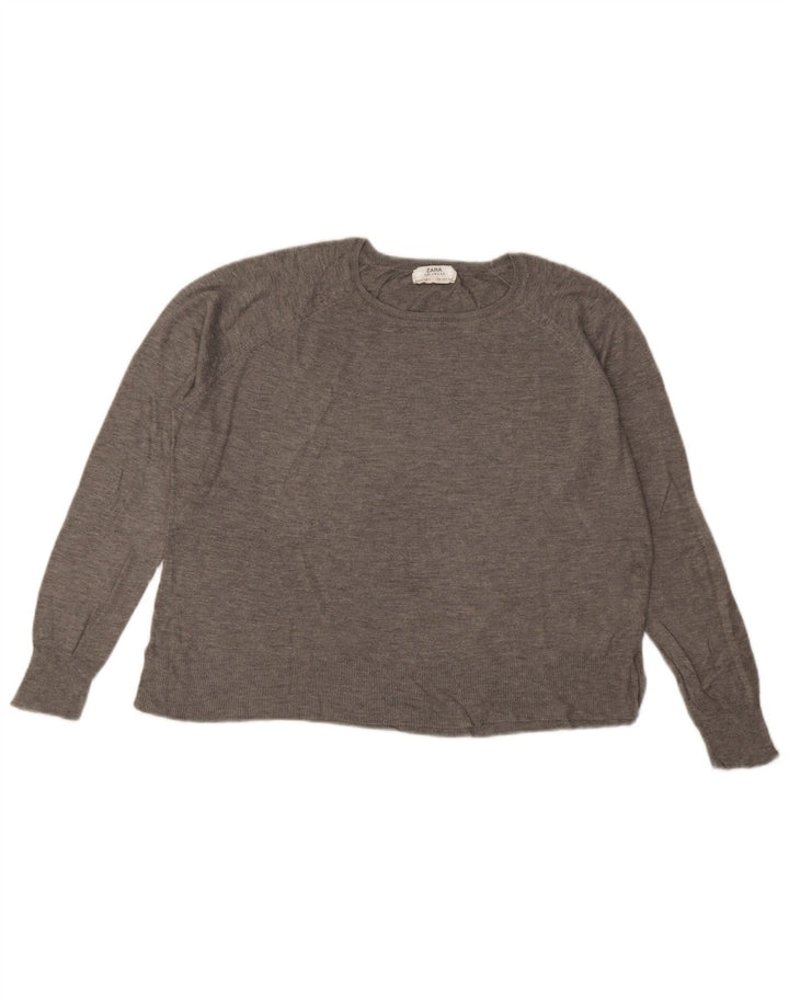 Übergroßer Damen-Pullover mit U-Boot-Ausschnitt von Zara, Gr. 14, mittelgraue Viskose