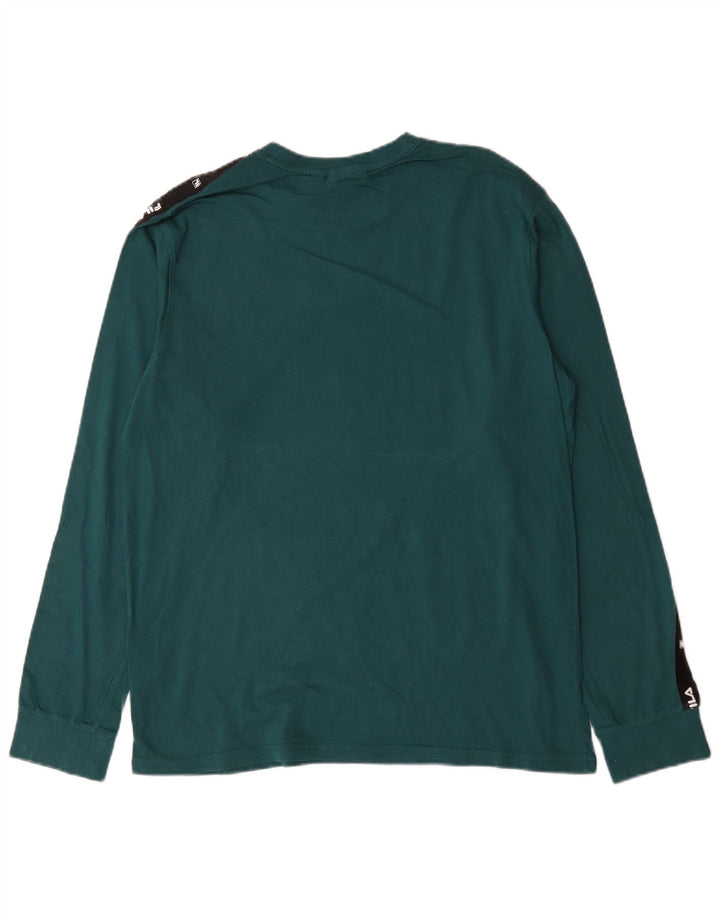 Fila Herren-Grafik-Oberteil, langärmelig, groß, grüne Farbblock-Baumwolle