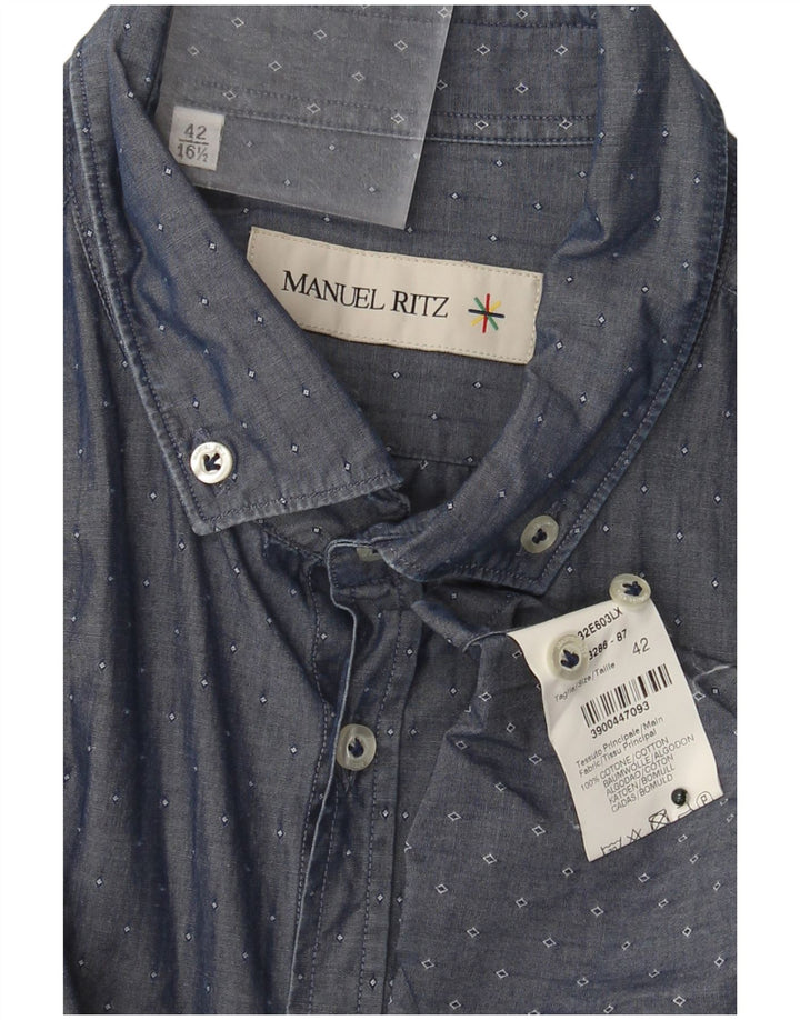 Manuel Ritz Herrenhemd Größe 42 16 1/2 große blaue Baumwolle