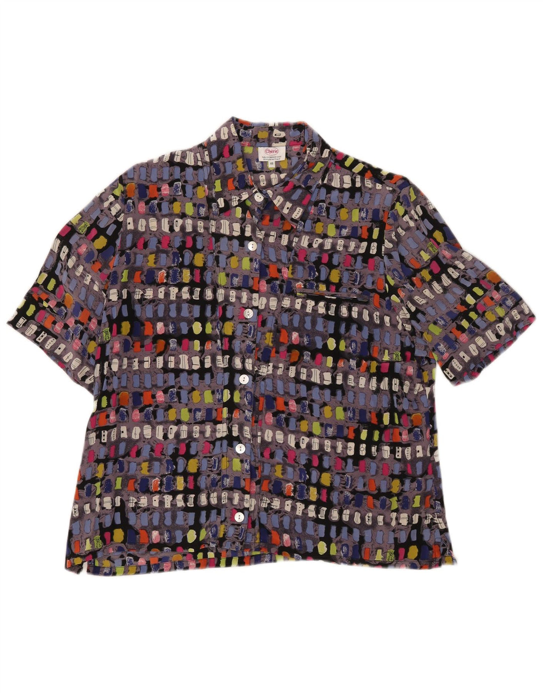 Cherie Kurzarm-Hemdbluse für Damen, Größe 46, groß, mehrfarbig, geometrisch
