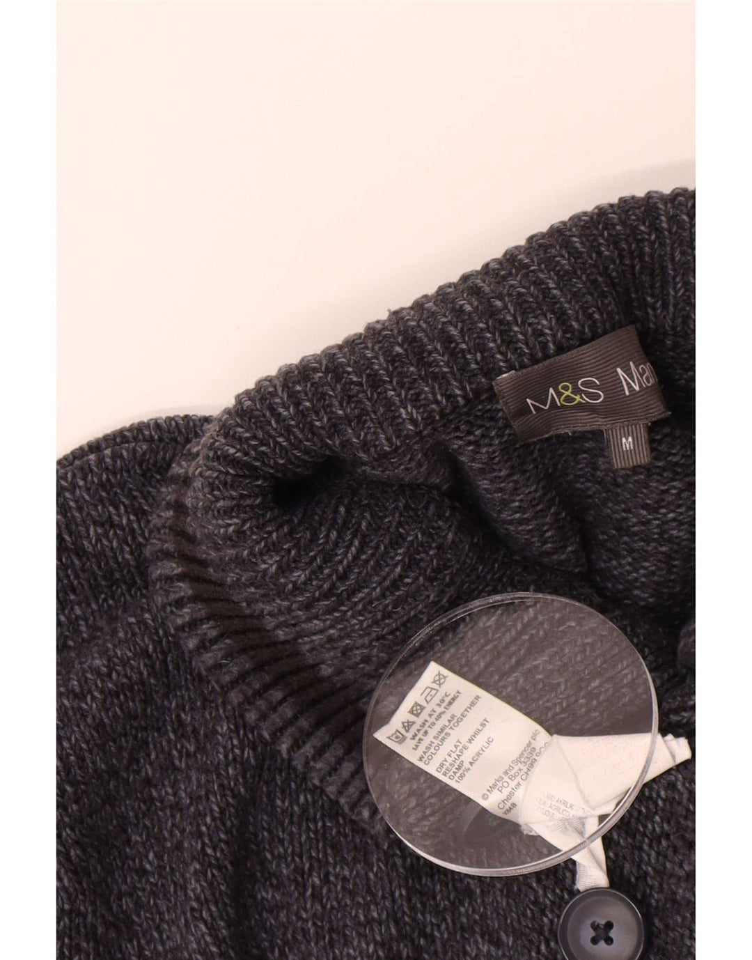 Marks & Spencer Herren-Pullover mit Knopfkragen, Mittelblau meliert