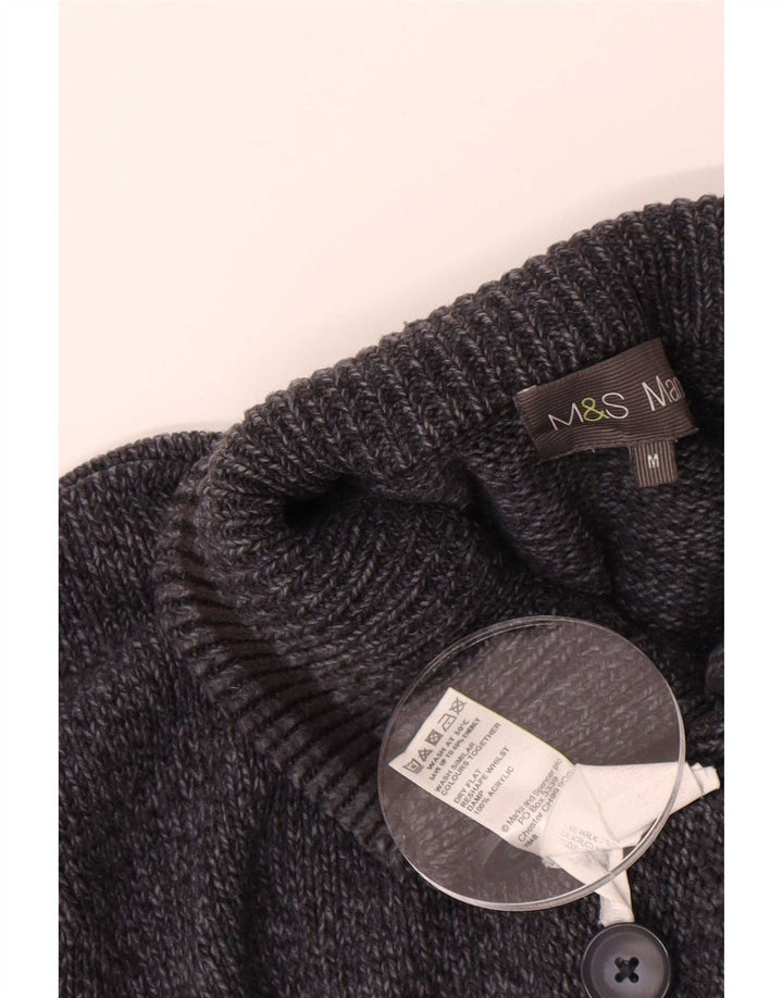 Marks & Spencer Herren-Pullover mit Knopfkragen, Mittelblau meliert