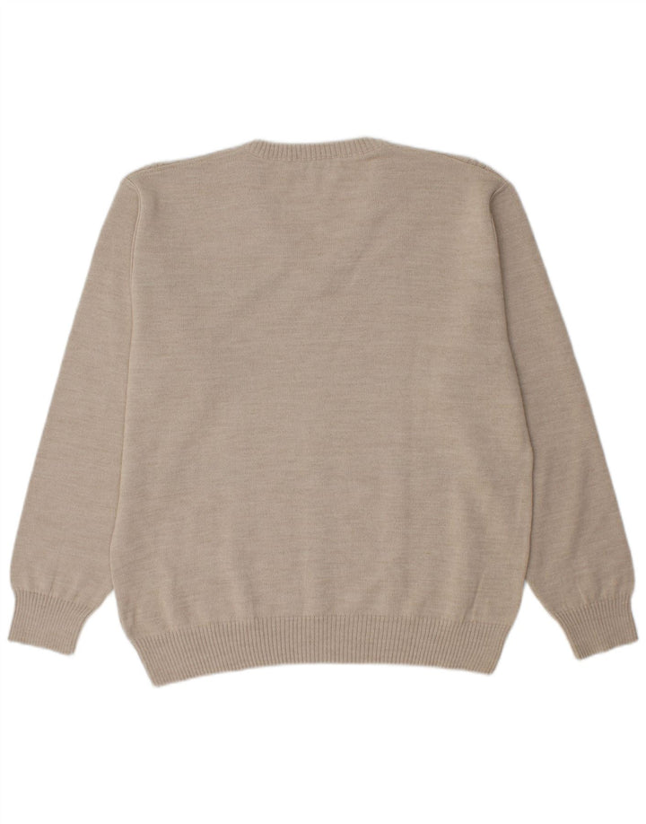 A.W.DUNMORE Mens V-Neck Jumper Sweater Large Beige Geometric Wool