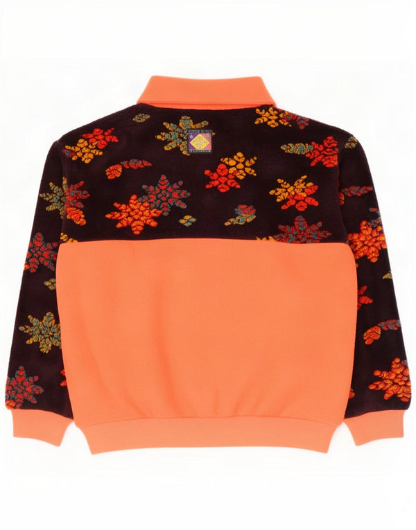 Santos Tefano Damen-Fleecepullover mit Reißverschluss, groß, orangefarbenes Blumenmuster