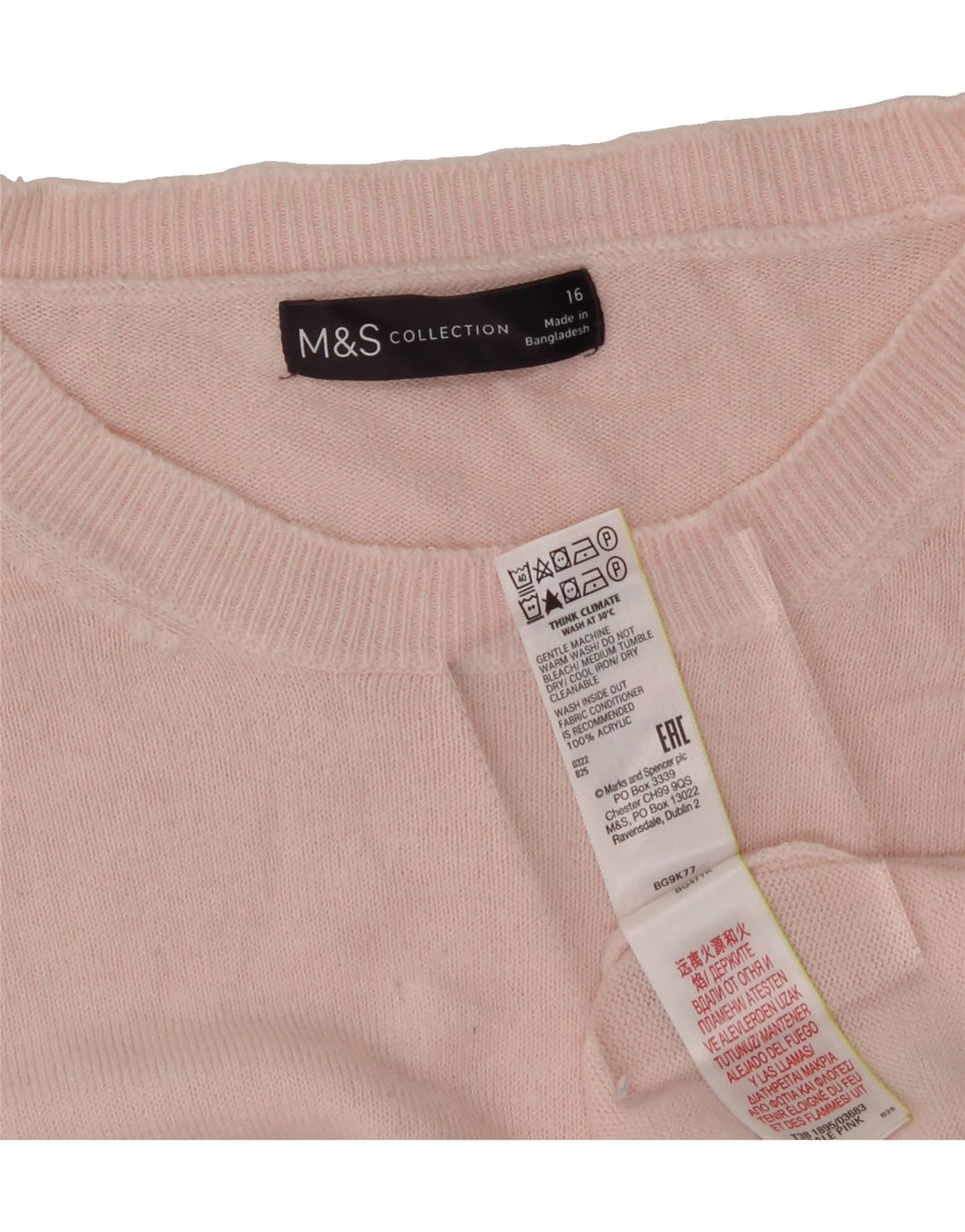 MARKS & SPENCER Womens Crew Neck Jumper Sweater UK 16 Large Pink Vintage Marks & Spencer and Second-Hand Marks & Spencer from Messina Hembry 