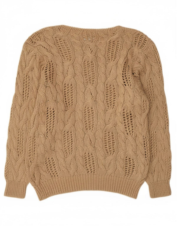 Madeleine Damen Durchsichtiger Pullover mit U-Boot-Ausschnitt, EU 40/42, Mittelbeige