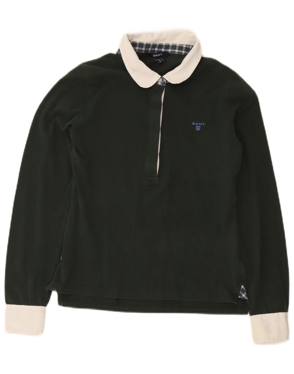 Gant Langarm-Rugby-Poloshirt für Damen, Größe S, Grün, Farbblock