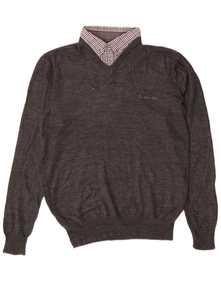 PIERRE CARDIN Herren-Pullover mit V-Ausschnitt, mittelgrau, Acryl, klassisch