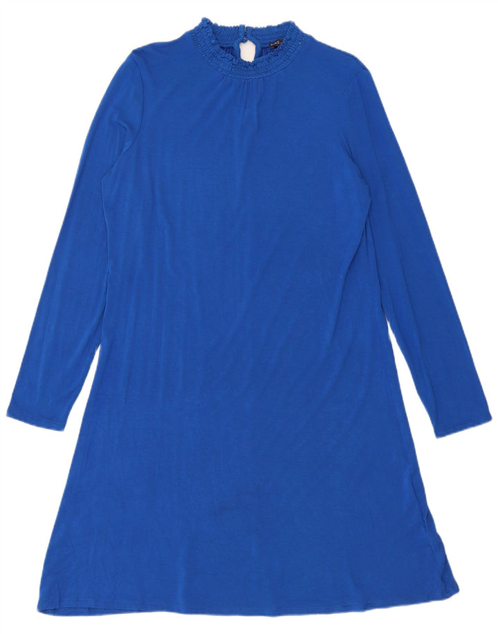 Marks & Spencer Damen Langarm-A-Linien-Kleid UK 12 Mittelblaue Viskose
