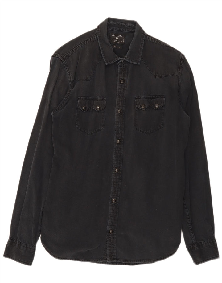 Zara Herren Slim Fit Jeanshemd Mittelschwarz