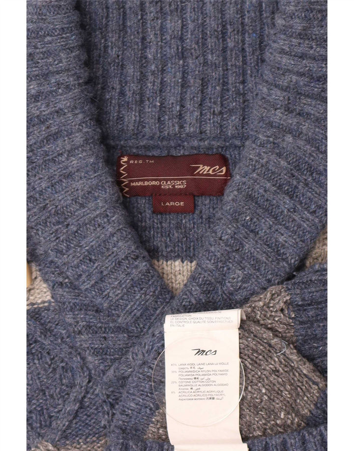 Marlboro Classics Herren-Pullover mit Schalkragen, groß, blau gestreift, Wolle