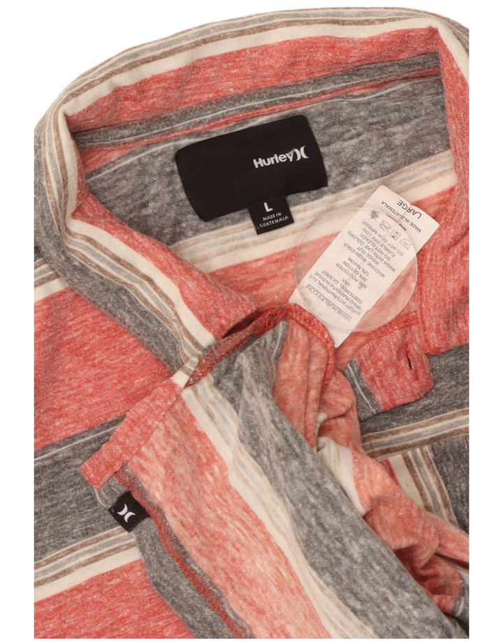 Hurley Herren-Poloshirt, groß, rosa gestreift, Polyester