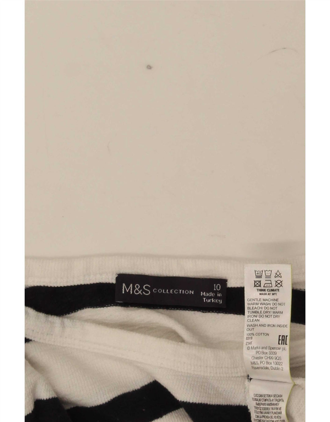Marks & Spencer Damen Top Langarm UK 10 Small Weiß gestreift Baumwolle
