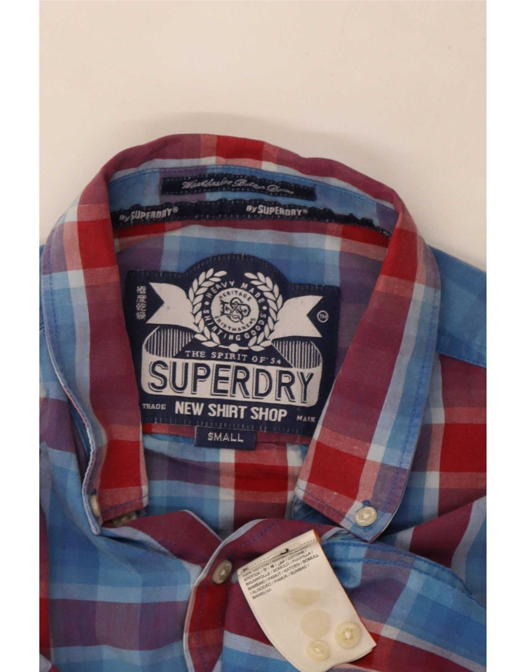 Superdry Herrenhemd aus Baumwolle, klein, blau kariert