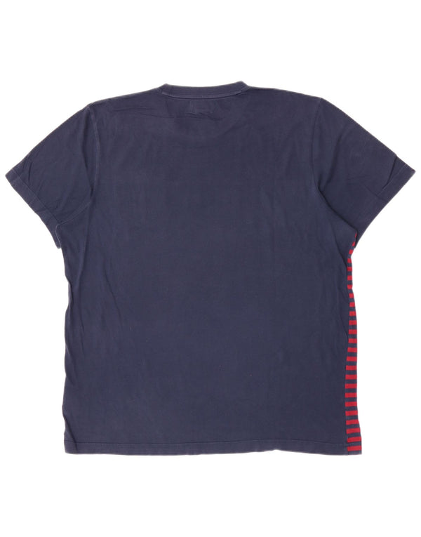 Adidas Herren T-Shirt Top Large Marineblau gestreift aus Baumwolle