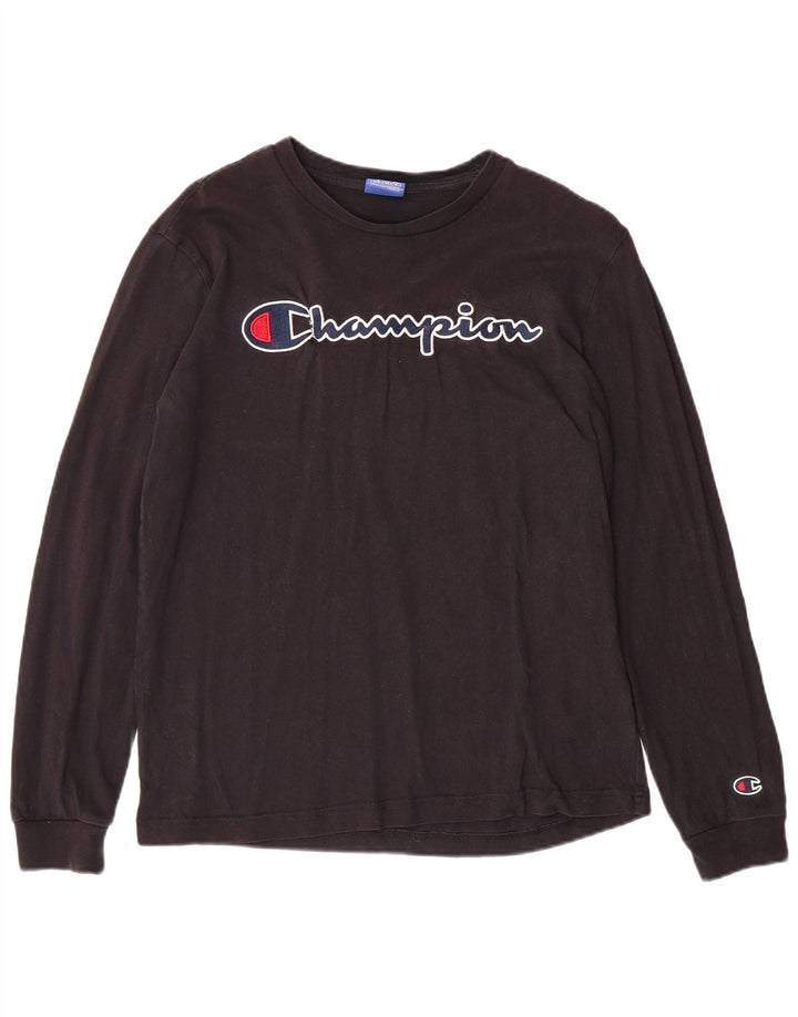 CHAMPION Mens Graphic T-Shirt Long Sleeve Small Black Cotton