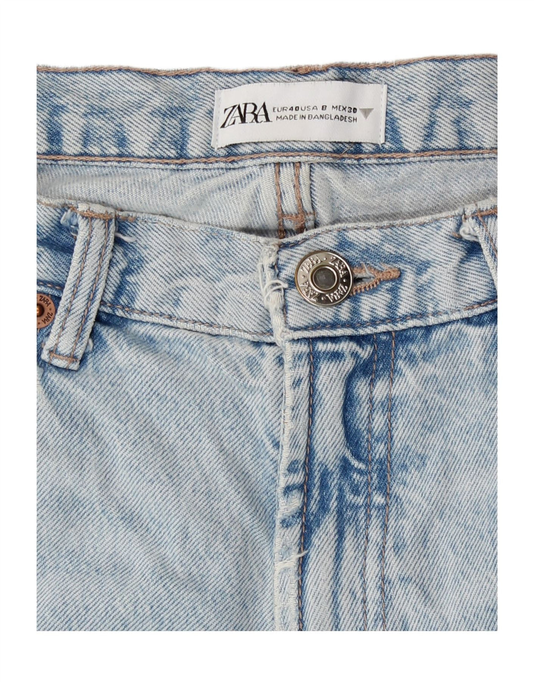 Zara Damen Distressed High Waist Jeans EU 40 Medium W30 L31 Blau