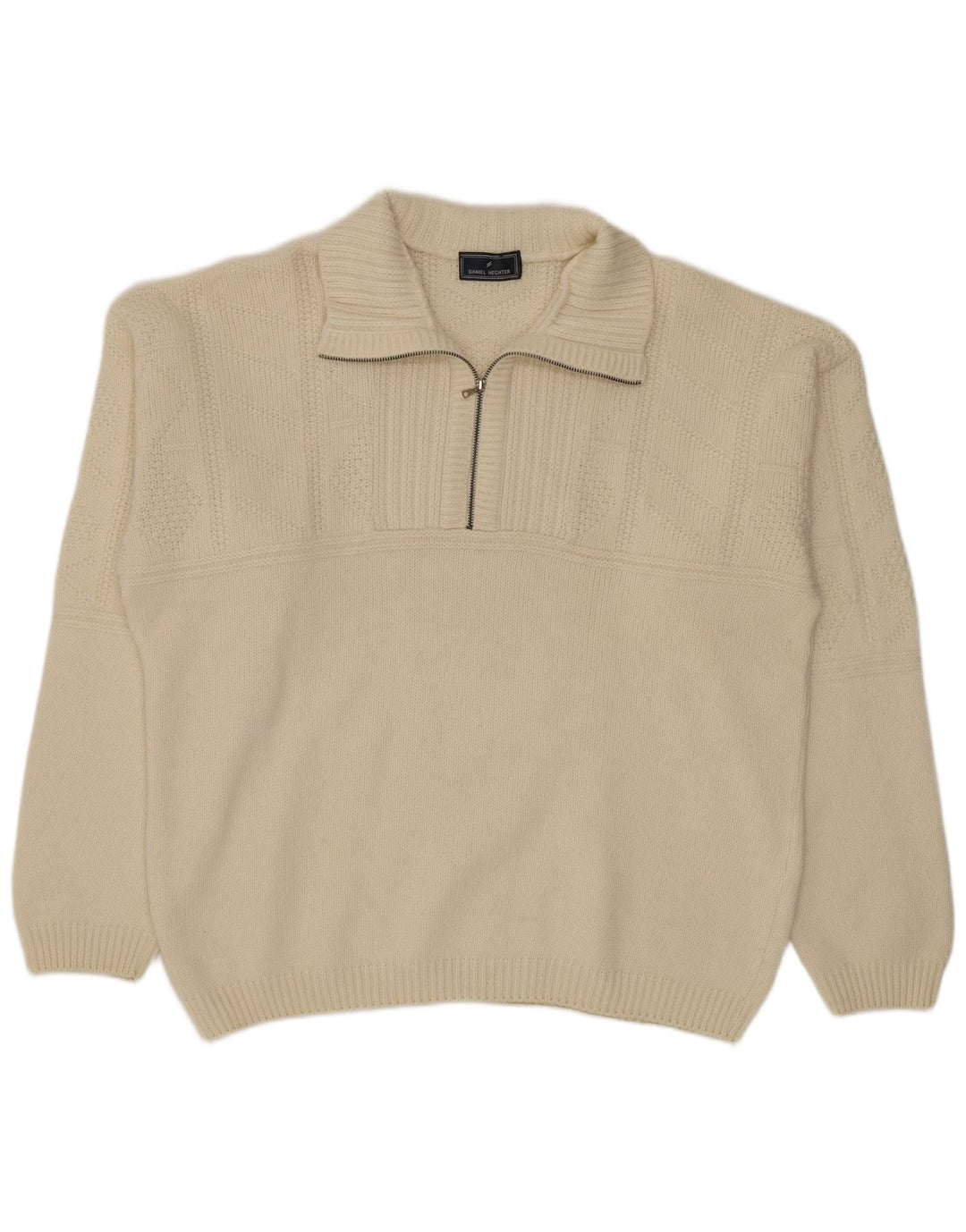 Daniel Hechter Herren-Pullover mit Reißverschluss, XL, gebrochenes Weiß